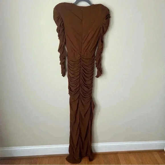 PrettyLittleThing Chocolate Underwire Detail Ruched Mesh Maxi Dress Size 4 - Picture 6 of 9